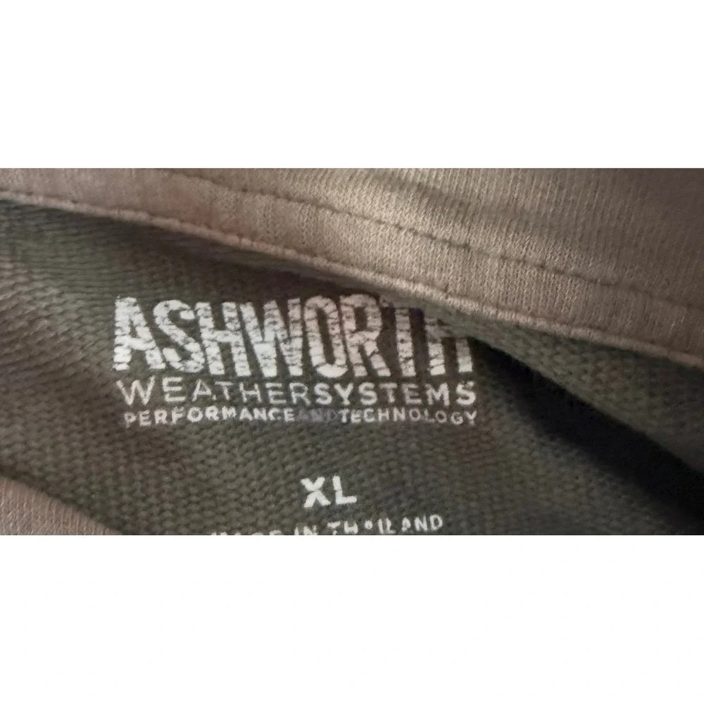 Ashworth Weather Systems Mens‎ XL Qtr Zip Pullover Olive Green Performance Top